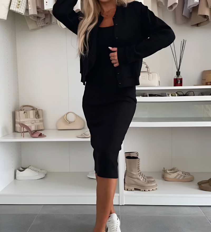 Manon | Conjunto de vestido midi con cárdigan